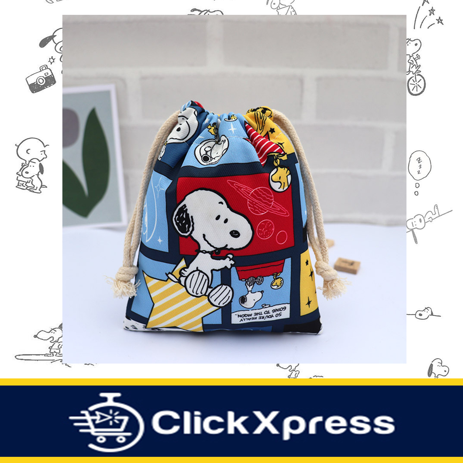 ClickXpress Singapore ?? | Drawstring Bag / Pouch-Harajuku Snoopy Style/Classic Snoopy/Charlie+Friends+Snoopy