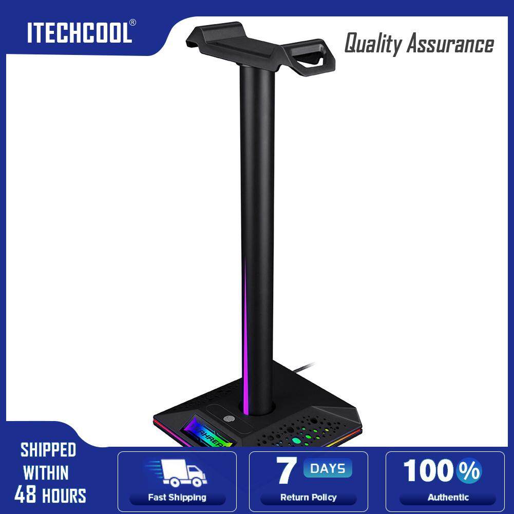 【itechcool】♬ RGB Headphones Stand Holder Gaming Headset Desk Bracket with 3.5mm 2 USB Ports