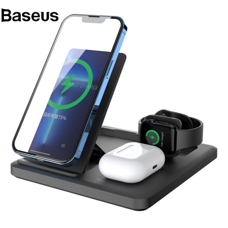 Baseus C18 15W Wireless Charging Stand for iPhone / Apple Watch / AirPods Pro 3-in-1 Adjustable Angle Folding Charger