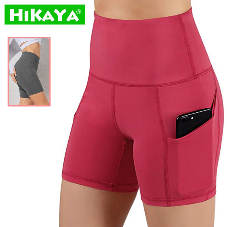 HIKAYA Women Sports short, High waist yoga pants, running compression shorts with side pockets