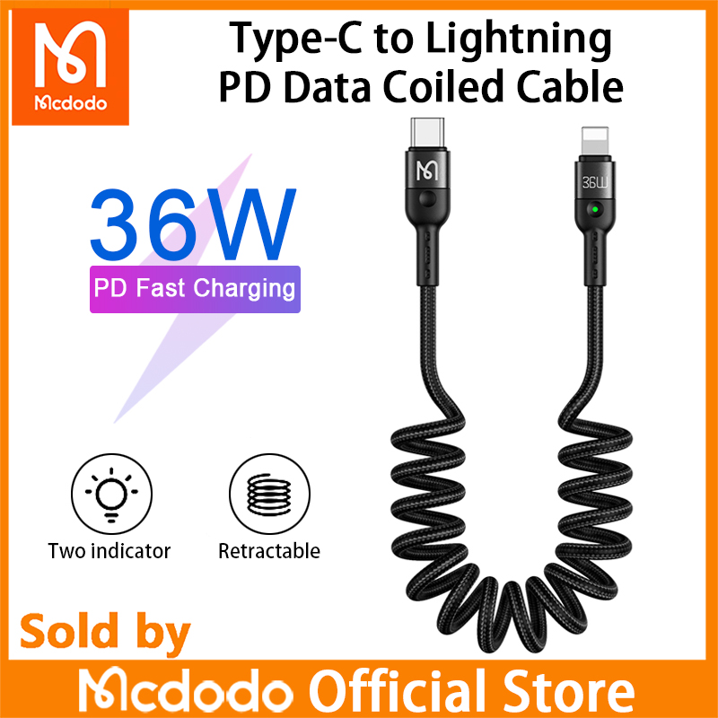Mcdodo Type-C to Lightning 36W PD Data Coiled Cable For iPhone 11 12 13 Max Pro X XS iPad 8 7 5 6 Fast Charge