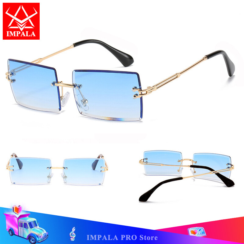IMPALA QT1802W Fashion Rimless Glasses for Women Korean Style Sunglasses UV Protection HD Lens Metal Frame Sqaure Sun Glasses Cool Style Women's Sunglasses