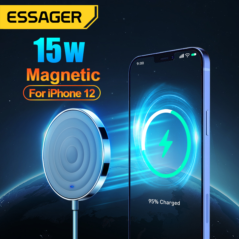 Essager 15W Qi Magnetic Wireless Charger Support Magsafe Compatible with iPhone 12 11 Pro Max Mini Xs X Xr 8 Induction Fast Charging Pad For Samsung Xiaomi