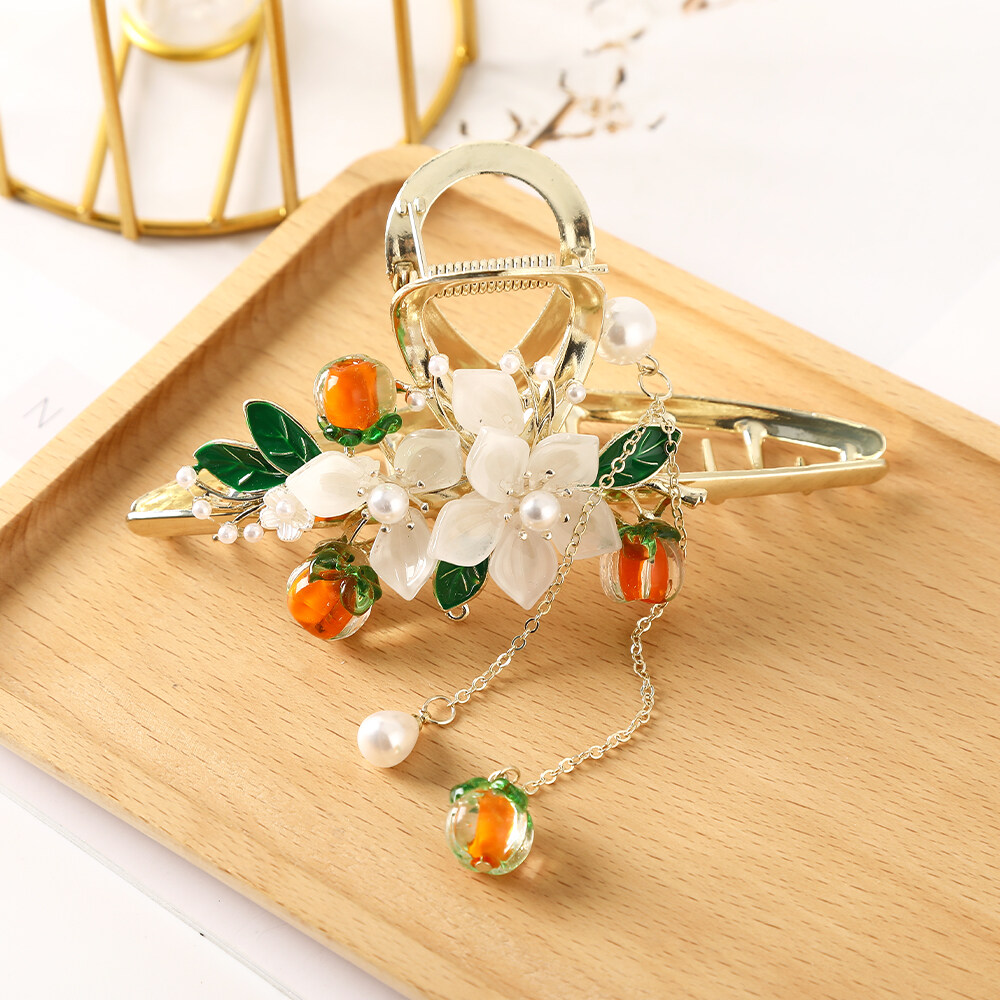1pc Korean Elegant Crystal Flower Hair Clip Fashion Woman Alloy Pearl Tassel Hairpin Hair Accessories