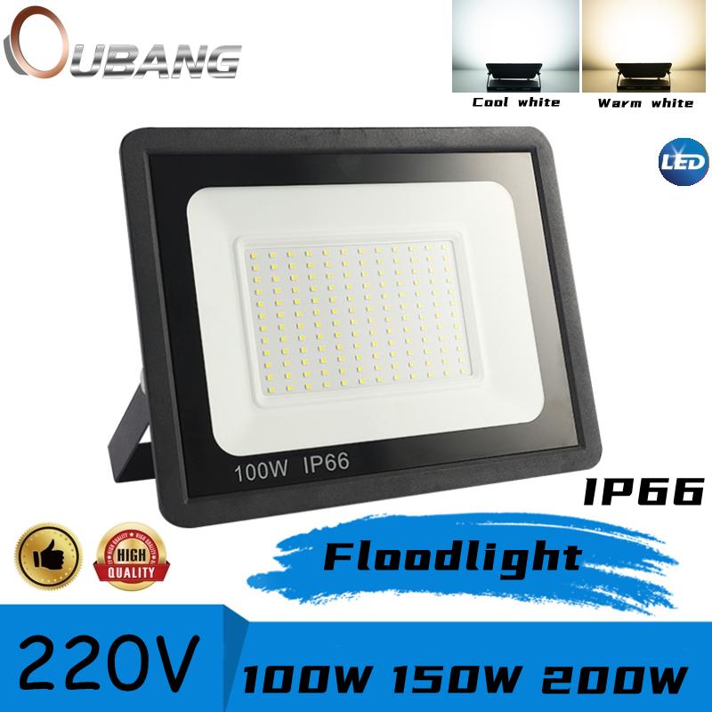 OU BANG LED FloodLight IP66 Waterproof AC 220V 10W 20W 30W 50W 100W 150W 200W Cool white/Warm white Outdoor Garden Projector Lighting Spotlight Wall Flood Lights