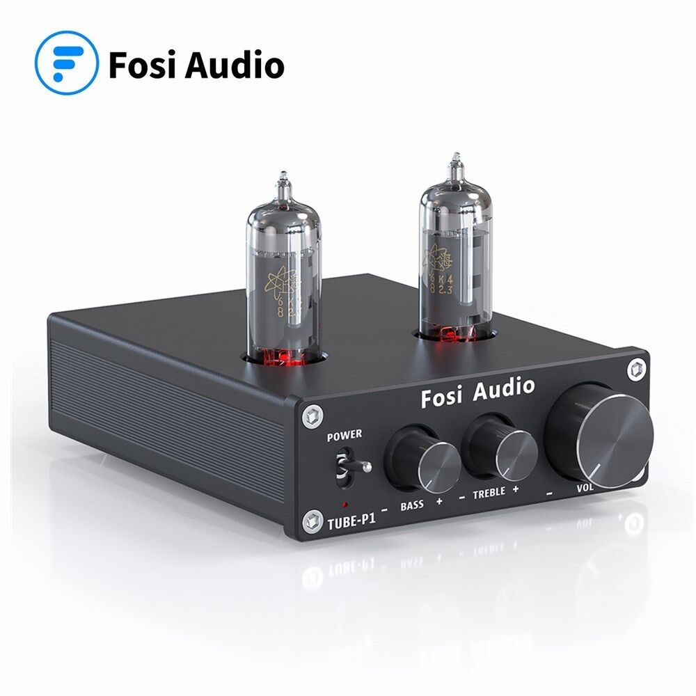 Fosi Audio P1 Tube Amplifier HiFi Stereo Buffer Preamp 6K4 Valve & Vacuum with Treble & Bass Tone Control For Smart Home With 12V Power Supply