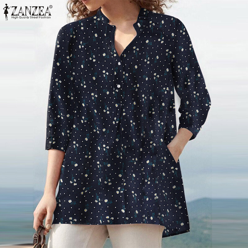 Rulfepy Women Baggy Loose Half Sleeve Shirt Collared Button Down Tee Tops Blouse ZANZEA