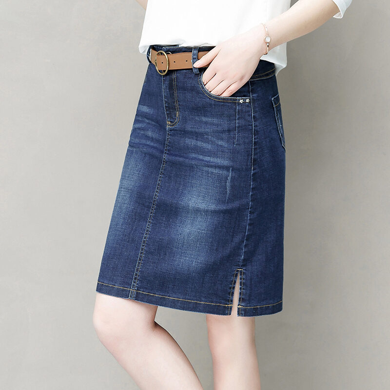 Denim Skirt Women's Summer 2021 New High Waist A- line Skirt Fashion Casual Split Sheath Step Skirt