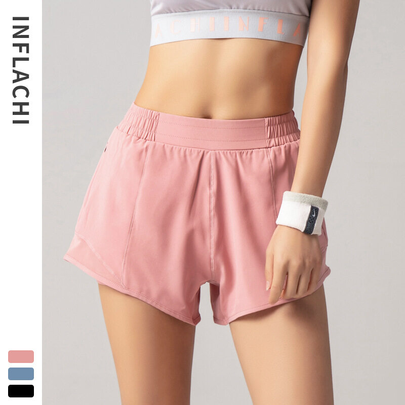 New Female Anti Exposure Fitness Shorts Running Activewear For Women Yoga Workout Shorts With Pockets Athletic Shorts Sports Wear For Women Gym High Waisted