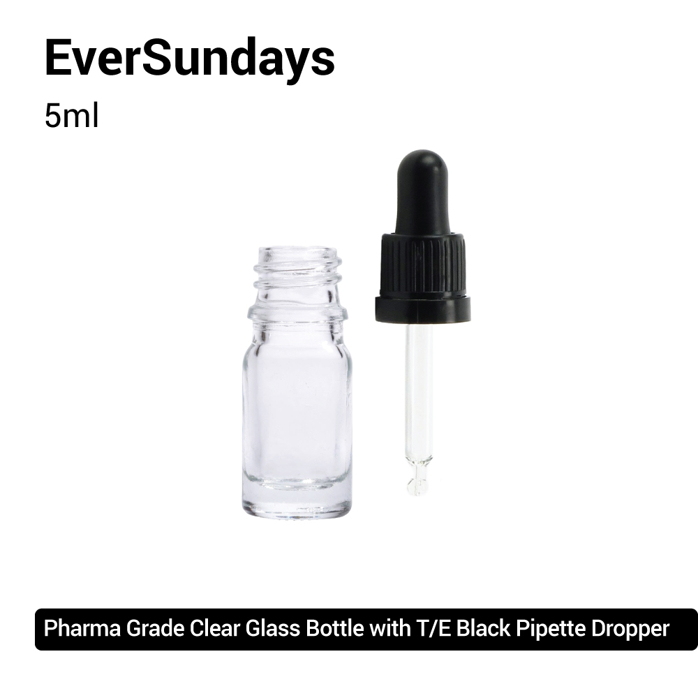 ( 5pcs/10pcs ) EverSundays CLEAR Glass Bottles + Dropper (Tamper Evident Cap) - 5ml, 10ml, 15ml, 30ml, 50ml, 100ml