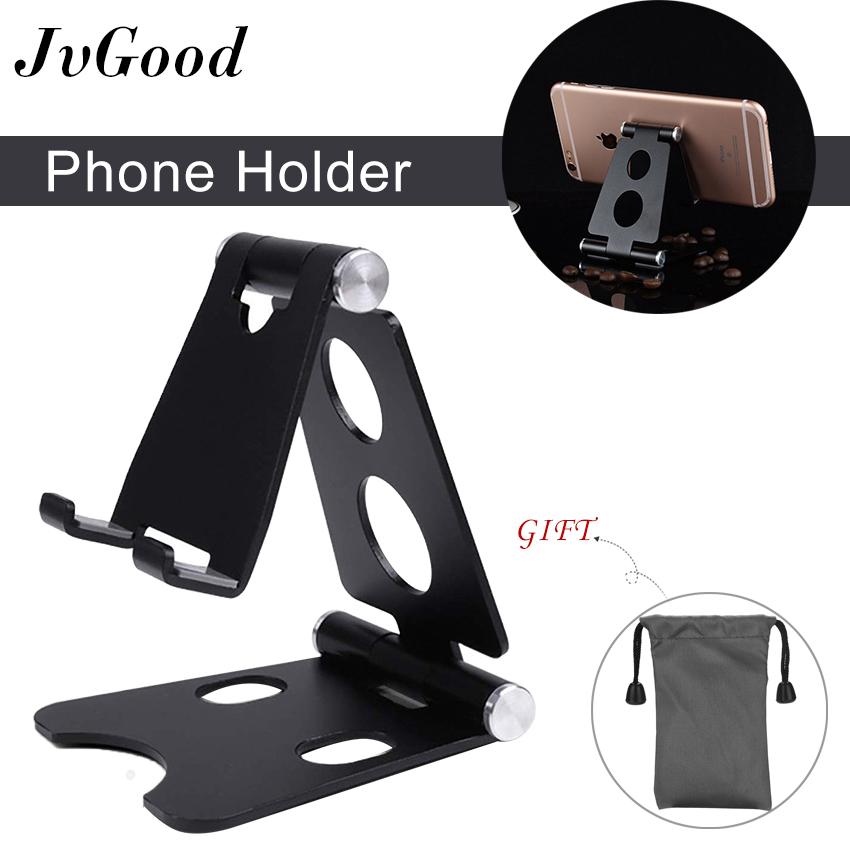 JvGood Adjustable Foldable Phone Holder Aluminum Desktop Support Portable Universal Desk Stand with Non-slip mat for Smart Phone Tablet Display with Non-slip mat
