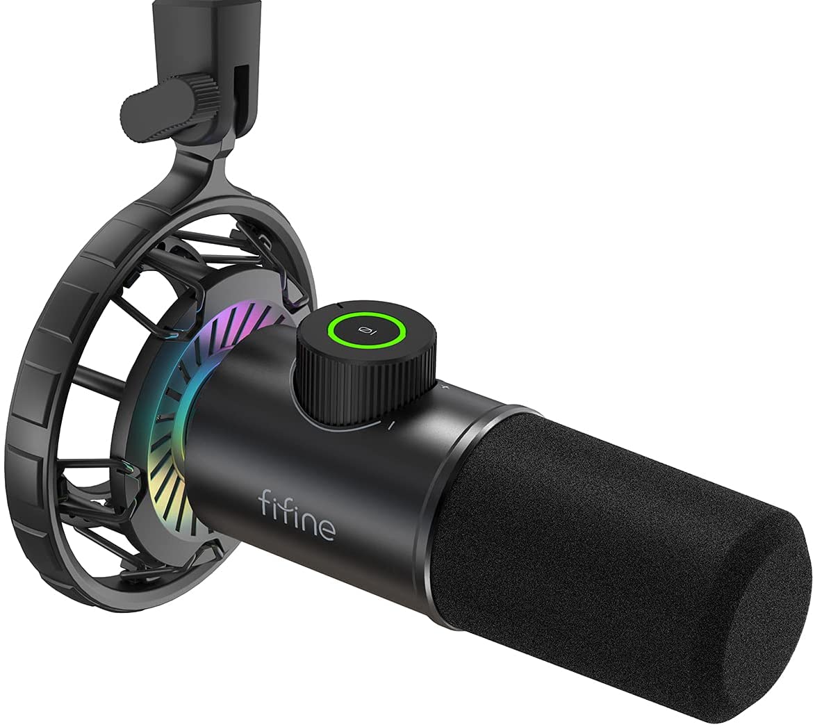 Fifine K658 USB RGB Dynamic Cardioid Microphone with Live Monitoring & Mute Button for Streaming/Gaming/Singing