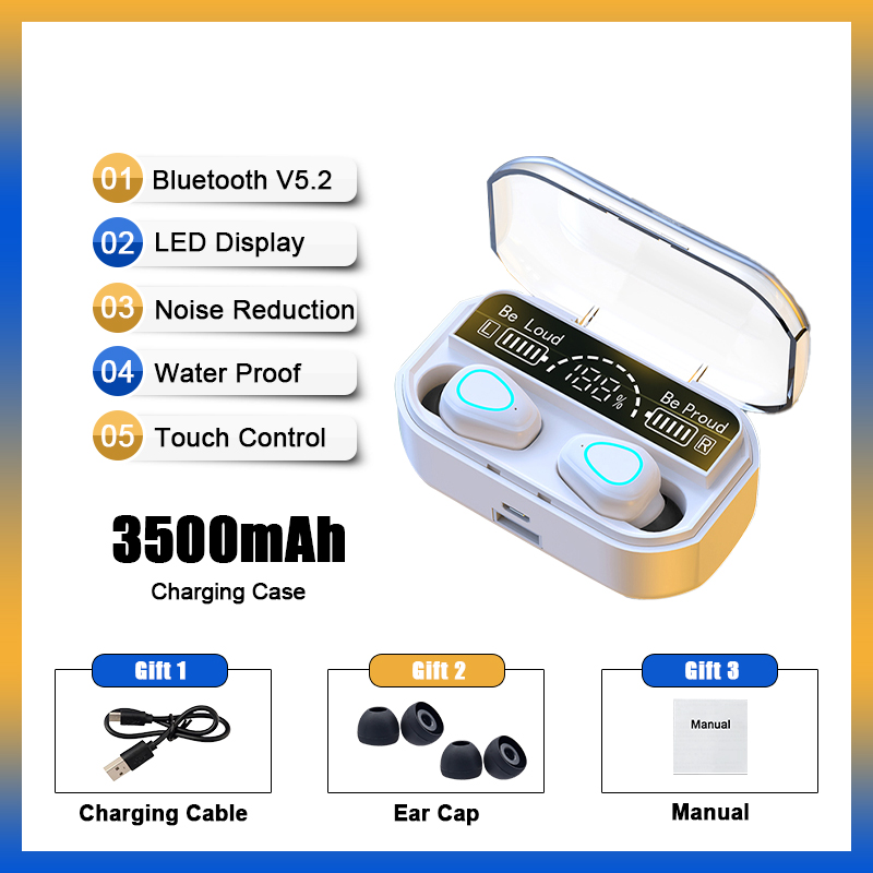 TWS Earphone Wireless Bluetooth 5.2 Headphones 3500mAh Charging Box Waterproof Sport Headsets Noise Reduction Earbuds with Mic