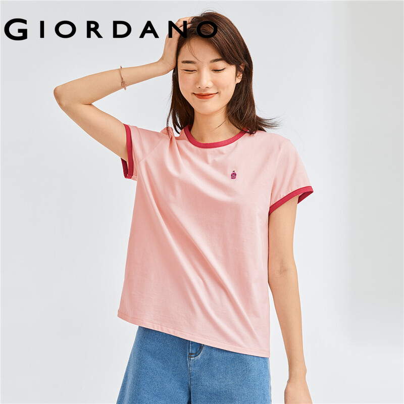 GIORDANO Women T-Shirts Exquisite Embroidery Casual T-Shirts 100% Cotton Classic Crewneck Short Sleeve Summer T-Shirts 05322395