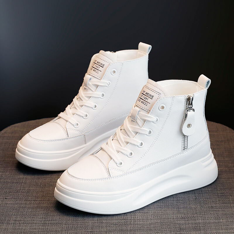 Korean Fashion Brand 2021 New Spring and Autumn Muffin Thick-Soled White Shoes Women's All-Match Internet Celebrity Lace-up High-Top Board Shoes Women