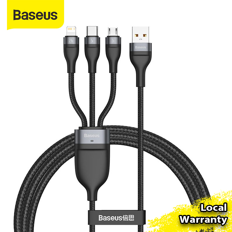 Baseus Flash Series 1 for 3 5A Fast Charging Data Cable USB to Micro + Lightning + Type-C 5A for Xiaomi Huawei Samsung iPhone -1.2M