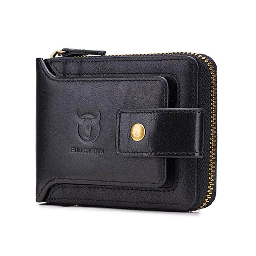 BULLCAPTAIN Men Genuine Leather Brand RFID Wallet Male Organizer Coin Purse Pockets Slim Fashion Zipper Clamp Wallet Card Holder