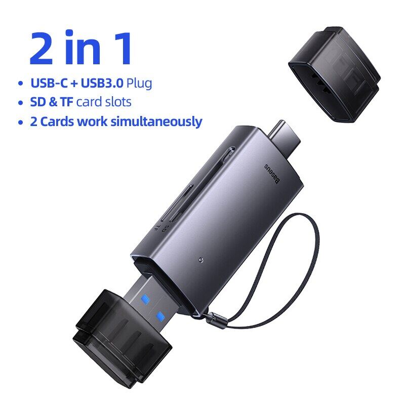 Baseus Card Reader USB 3.0 Type C to Micro SD TF Memory Card Reader 2 in 1 For PC Laptop Accessories Smart Cardreader Adapter