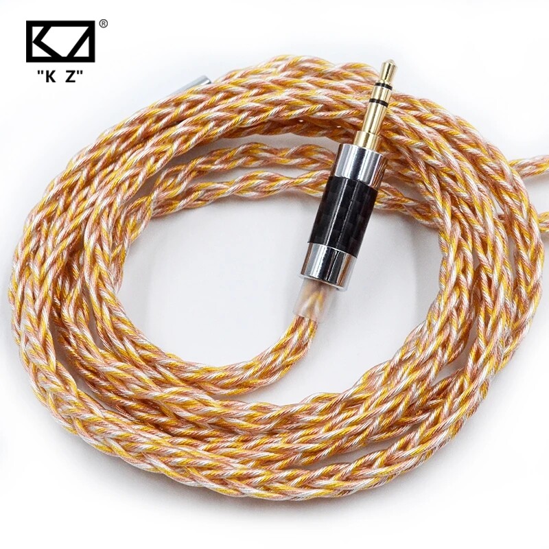 KZ Earphones Cable 8 Core Gold Silver Copper Mixed Plated Upgrade Cable With 3.5mm 0.75mm Pin Line For KZ ZSN PRO ZSX DQ6 ZAX