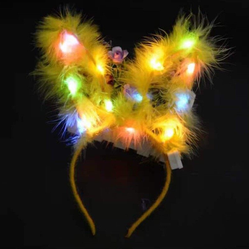 Fashion Plush Ears Led Girls Headband Feather Glowing Hairband Glowing Headwear Prop Supplies Holiday Party Gifts