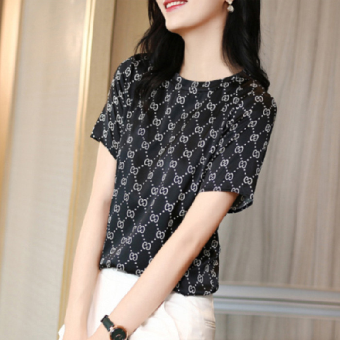 Early autumn new fashion short sleeved t-shirt female 2021 new foreign style fashionable age reducing printed Korean top issued in stock