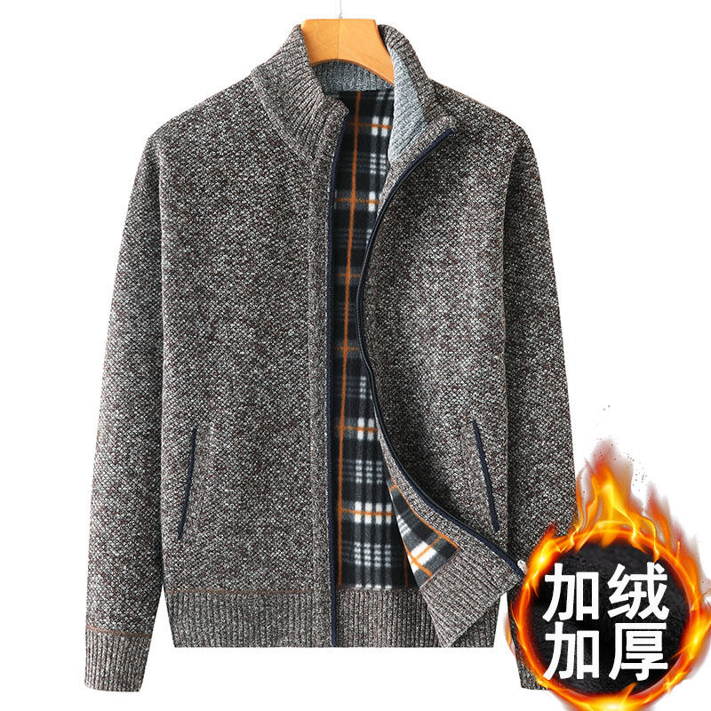 Winter Fleece-Lined Thickened Coat Cardigan Middle-Aged and Elderly Men's Sweater Loose Large Size Daddy Clothes Warm Sweater Grandpa