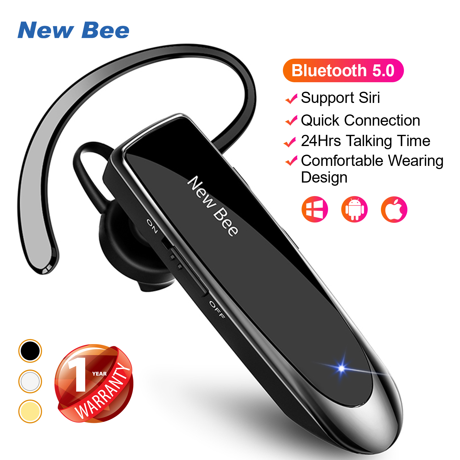 New Bee LC-B41 Bluetooth Earphone 24Hrs Talking Time Bluetooth 5.2 Bluetooth Headphone Wireless Earphone Bluetooth Headset  Driving Headset with Mic for Android Samsung
