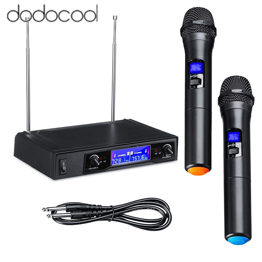 dodocool Karaoke Microphones UHF Professional 2 CH Cordless Dual Handheld Microphone Digital LCD Display Mic System Set for Party Wedding Church Meeting Speech