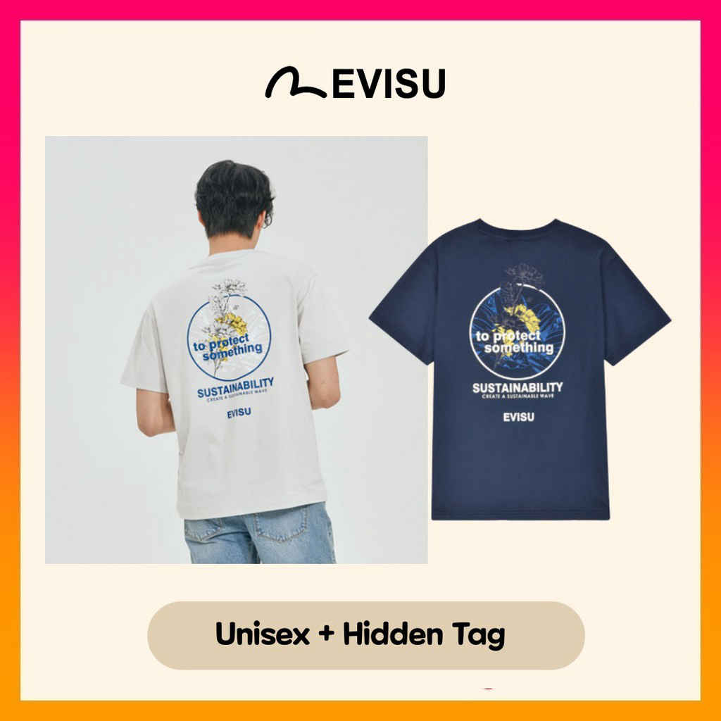 100% Authentic Korea Evisu Flower Lettering Unisex T shirts