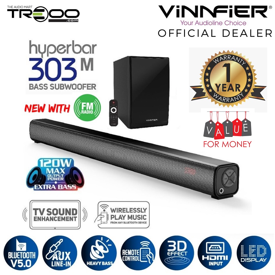 Vinnfier Hyperbar 303 M 2.1 Deep Bass Soundbar with Subwoofer