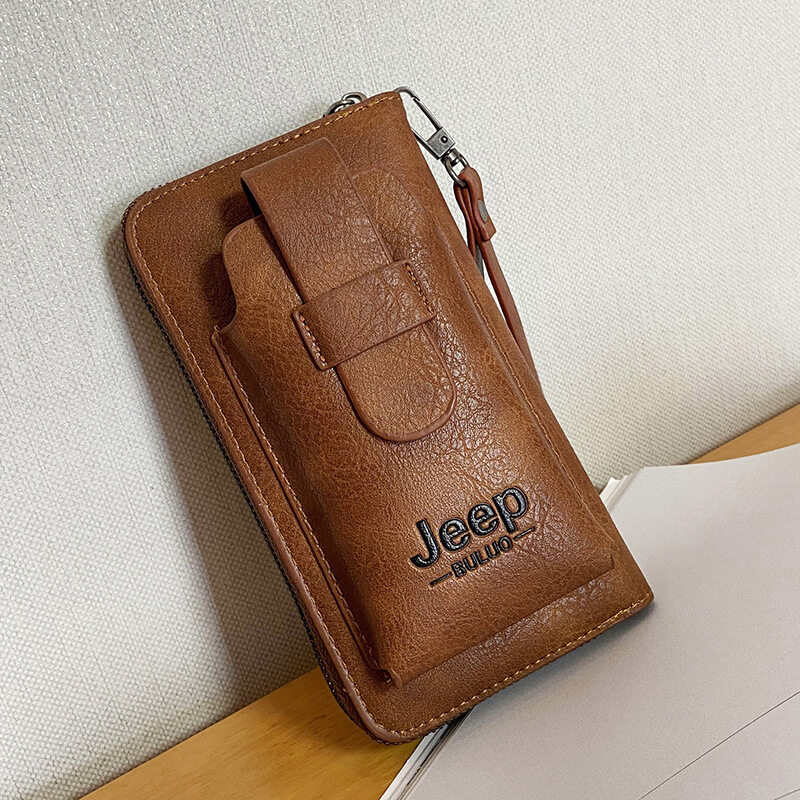 JEEP BULUO 2022 new men's hand bag large-capacity multi-card men's mobile phone bag single zipper portable men's bag wallet