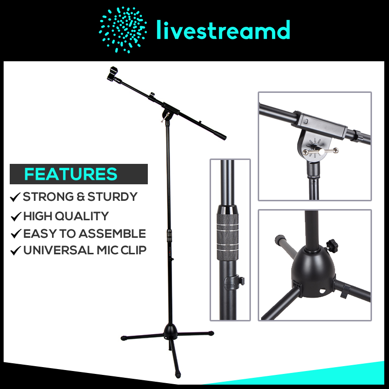 Professional Microphone Stand with Telescopic Boom Arm Sturdy and Strong, Microphones Stand with Swing Boom Floor Stand Mic Stand, Microphone Tripod Stand, floor mic stand, Tripod Microphone Stand