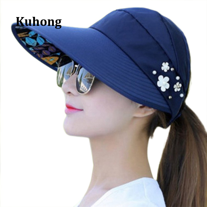 Kuhong Women Sun Hat Outdoor Wide Brim Cap Foldable Summer Beach UV Visor