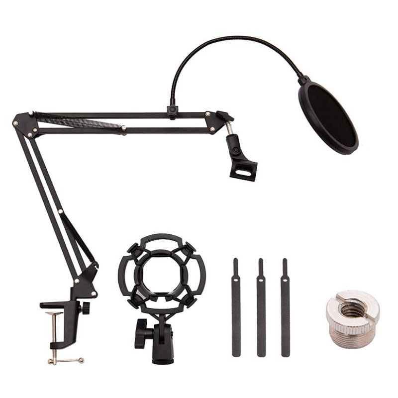 Desktop Microphone Stand,Mic Stand for Blue Yeti and Blue Yeti Pro with Mic Windscreen and Blowout Prevent Arm Stand