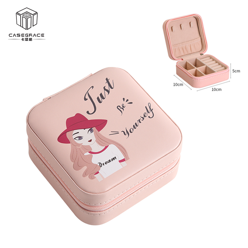 Charming Spot Mini Jewellry Storage Box Zipper Portable Travel Jewelry Box Velvet Jewelry Organizer