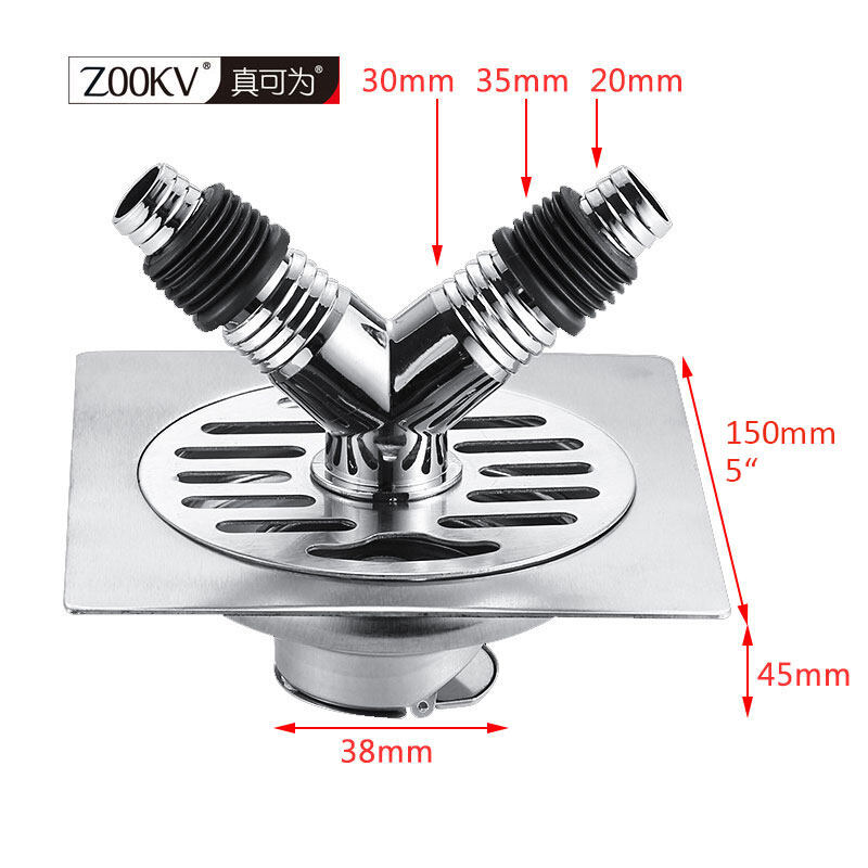Zookv 304 Stainless Steel Washing Machine Water Floor Drain Trap Combo With Angle Connector For Hole Cover Hose With Double Two Hose Deodorant Filter 4 / 6 Inch Floor Trap Anti Insect Smell Seal Antif
