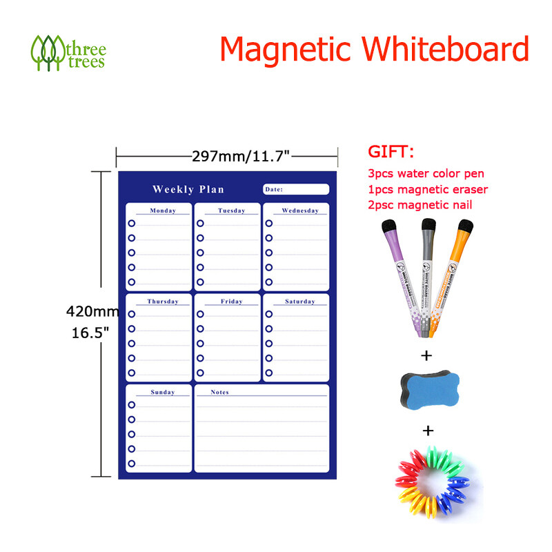 threetrees  A3 Size Magnetic Weekly Monthly Planner Calendar Dry Erase Whiteboard Family Home Office Note Board Message Drawing Fridge Magnet Sticker Board