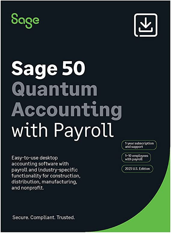 Sage 50 Quantum Accounting 2023 U.S. with Payroll 5-User 1-Year Subscription Small Business Accounting Software [PC Download]