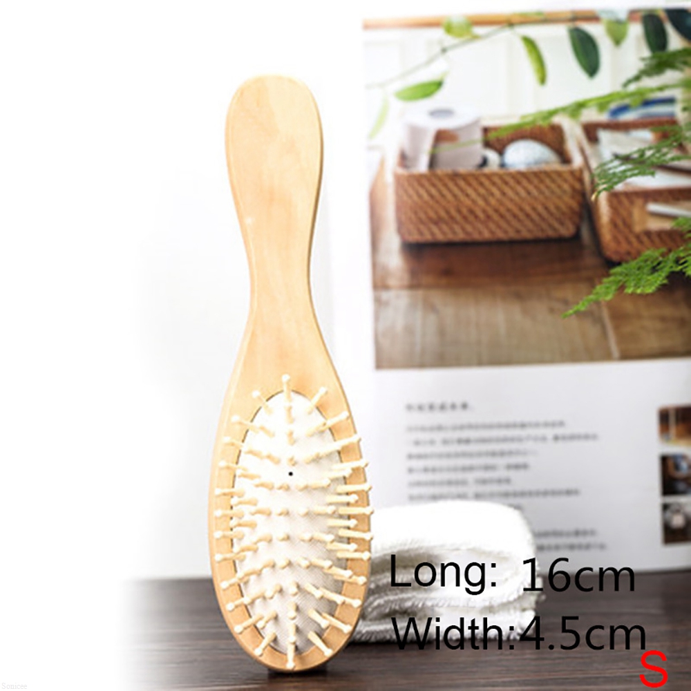 Bamboo Wooden Hair Brush Anti-Static Oval Head Meridian Massage Combs