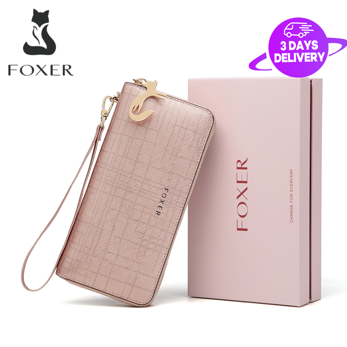 FOXER Women Cow Leather Long Wallet Wallet Clutch Wallet with Wristlet Card Holder Coin Purse Cellphone Bag Female Clutch Bags