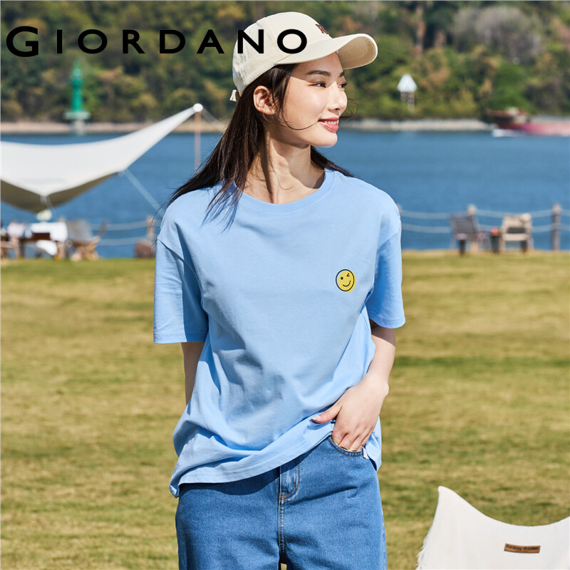 GIORDANO Men And Women Smile Series T-Shirts Short Sleeve Casual Summer T-Shirts Print Crewneck 100% Cotton T-Shirts 99392007