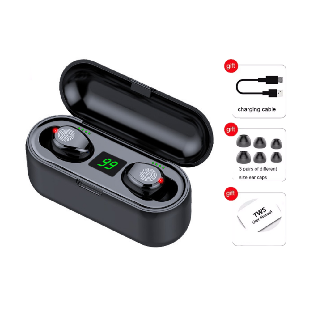 [TopSeller] F9 True Wireless Earbuds Stereo TWS Bluetooth V5.1 Earphones Headphones Headsets Waterproof Sweatproof IPX7 Sports HiFi Touch Control Call Voice Assistant With Mic Charging Case Phone Hold