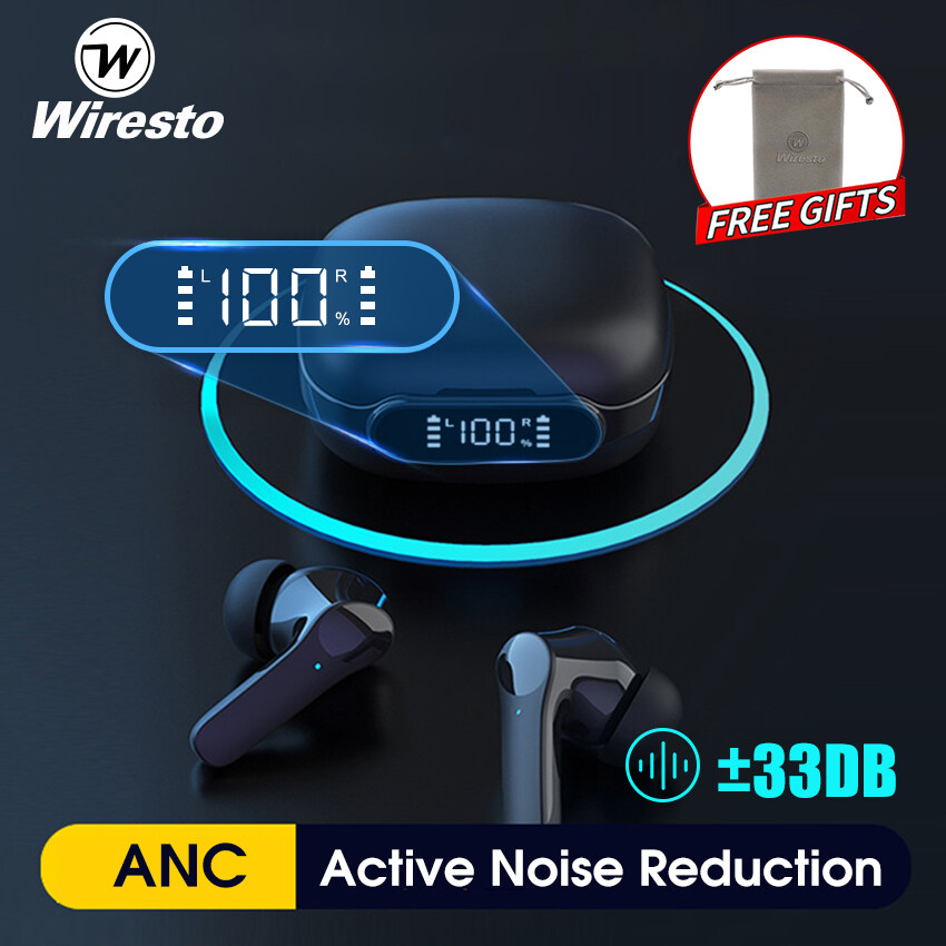 Wiresto Bluetooth Earphones TWS Wireless Earbud ANC Upgrade Active Noise Reduction HIFI Sport Headphone Noise Cancelling Headset For IOS Android Phone