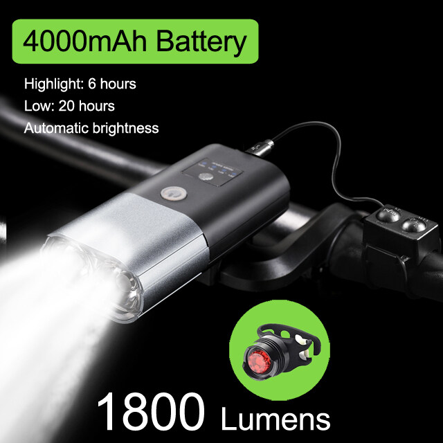 1800 Lumen Smart Induction Bicycle Front Light Set USB Rechargeable 4000mAh LED Head Light with Horn Bike Lamp Cycling FlashLight