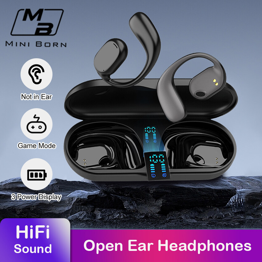 Mini Born TWS Bluetooth Earphone Bone Conduction Headphones Ear Hook Earphones LED Display Earphone Non-In-Ear Headset HD Stereo Earbuds
