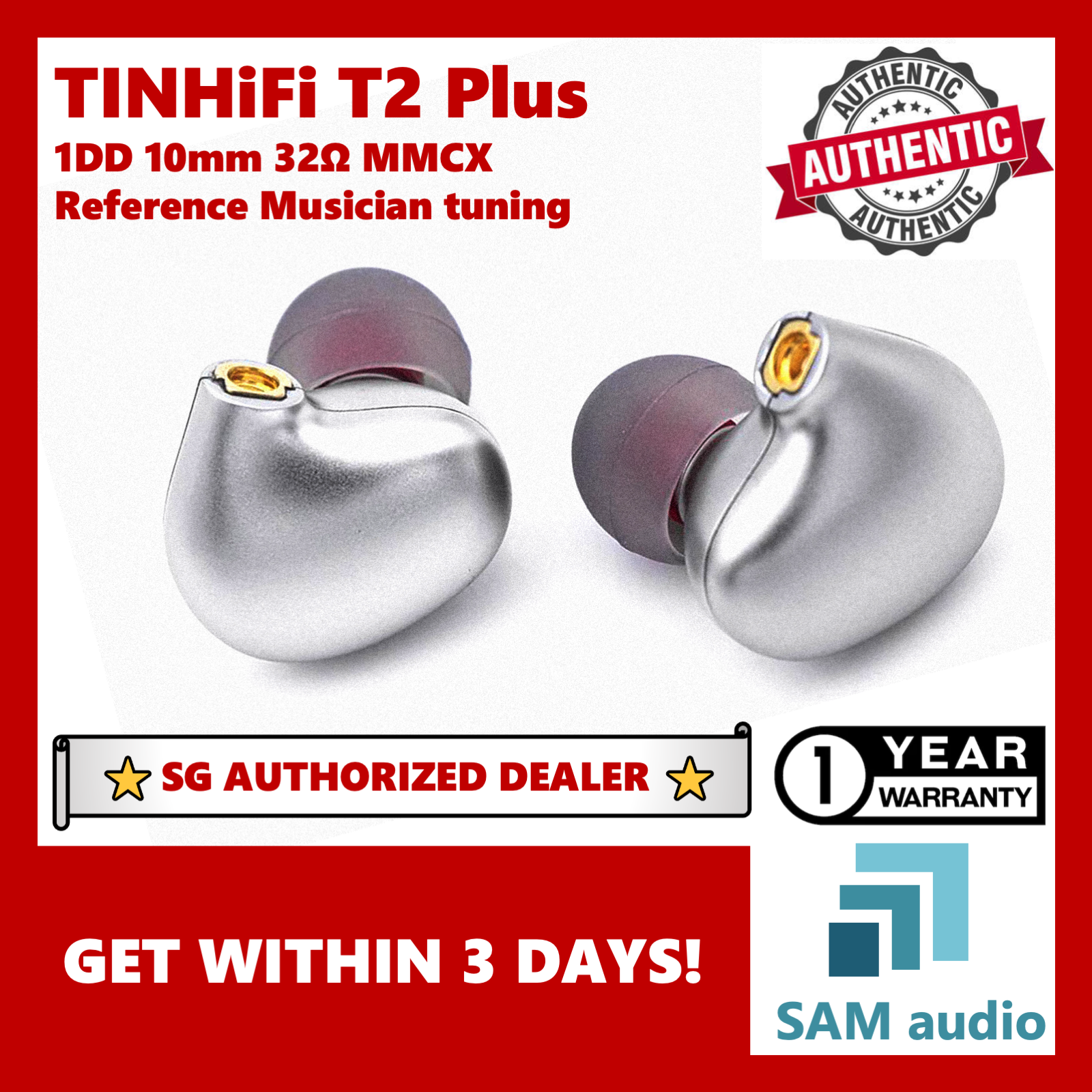 [?SG] TinHiFi T2 Plus, 1DD 10mm Nano-Pure Driver 32Ω IEM, HiFi Audio, Musician reference tuned