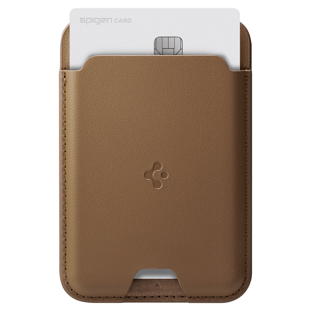 SPIGEN [Valentinus MagFit] Magnetic MagSafe Card Wallet Compatible with iPhones 14, 13, 12 / Black and Brown