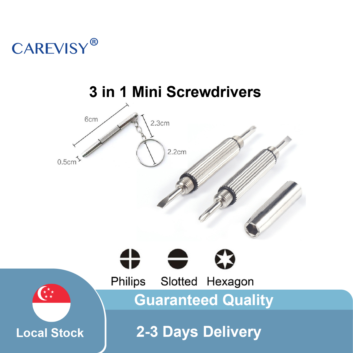 CAREVISY Mini Screwdriver Philips Slotted Hexagon Type 3 in 1 Eyewear Screwdriver Adjustment Tools for Spectacles Watches Camera etc