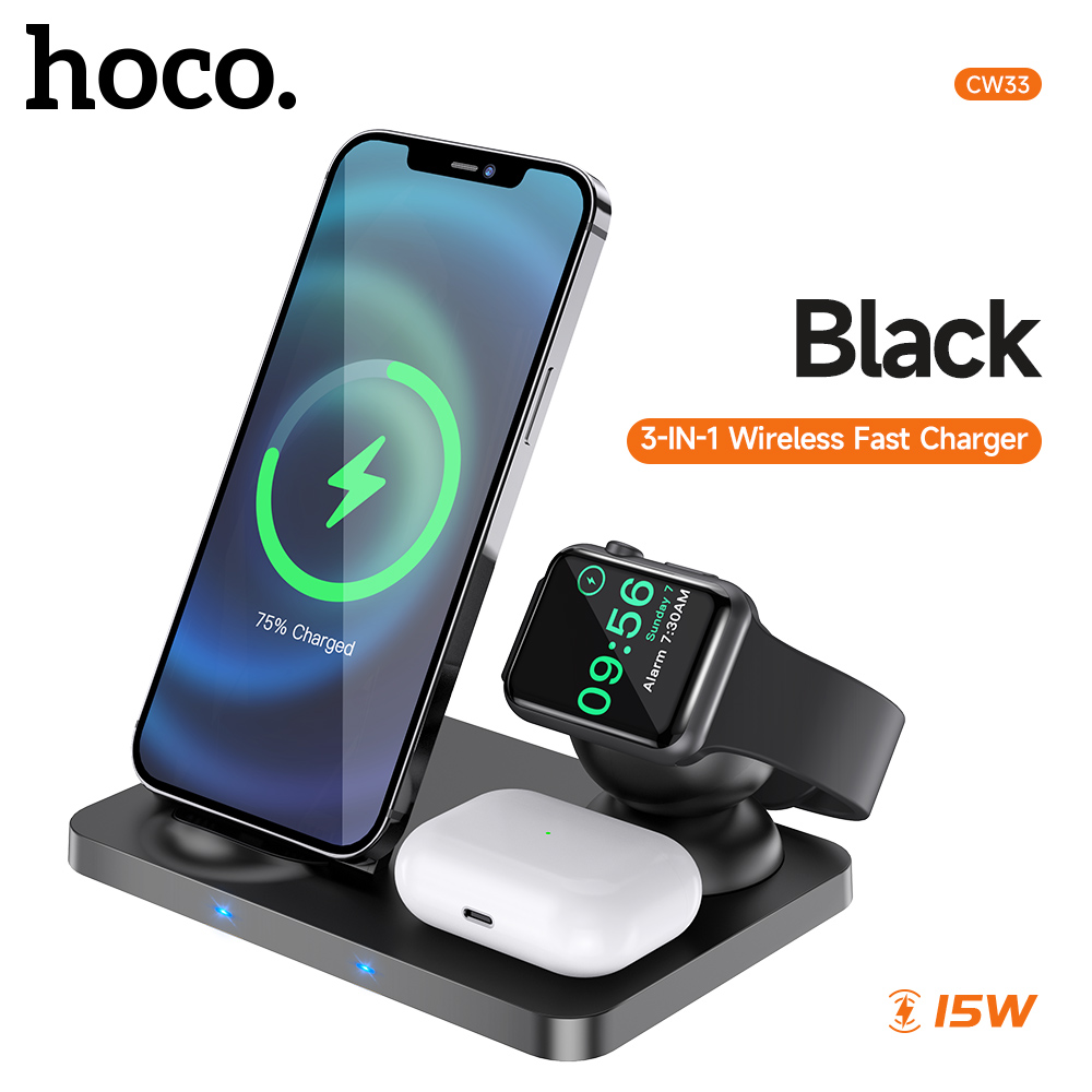 [NEW] HOCO Original Qi 3-in-1 Wireless Chargers 15W for iPhone 13 pro max Samsung S20 Xiaomi Fast Wireless Charging Dock Station Phone Holder for iPhone 12 11 pro max X XS XR 8plus