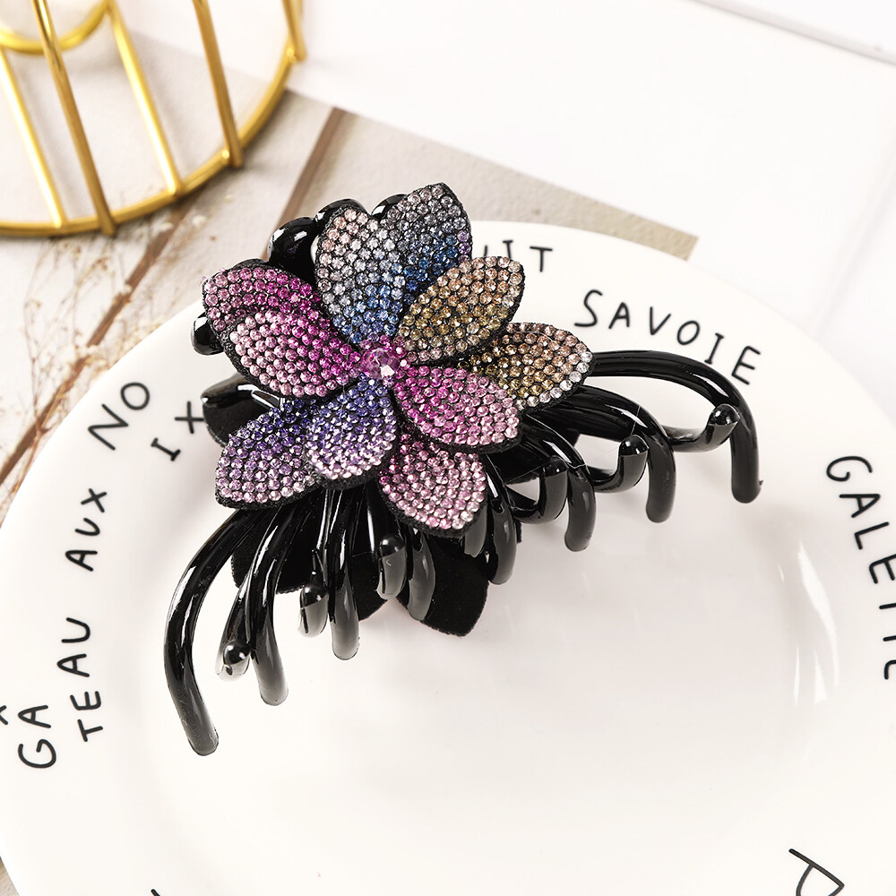 1pc Korea Rhinestone Crystal Flower Hair Clip Hair Claw Fashion Chrysanthemum Retro Hairpin Woman Hair Accessories